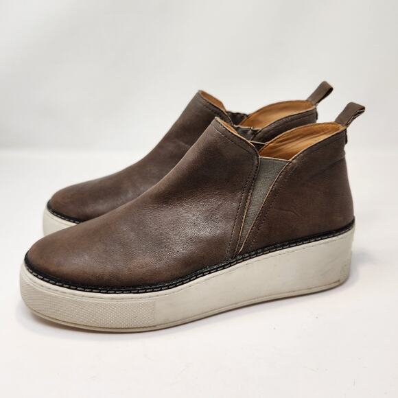 J Slides NYC Womens Mika Brown Leather Platform Slip On Sneakers Size 9 M Ankle - Picture 5 of 9